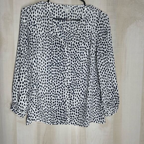 J. Crew white black blue v neck blouse top long sleeve, size 00 petite - Picture 2 of 11